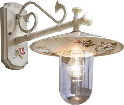 Produktbild von Außenlampe Wand Aluminium E27 IP44 45 cm hoch in Weiß Gold antik Blumendekor Bunt Landhausstil
