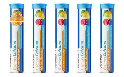 Produktbild von German Calcium Brausetabletten 5x20 Stk. Zitronen Geschmack - 500 mg Kalzium Zuckerfrei - T&D Pharma – Germany