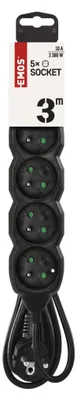 Prodlužovací kabel 3 m / 5 zásuvek / černý / PVC / 1 mm2