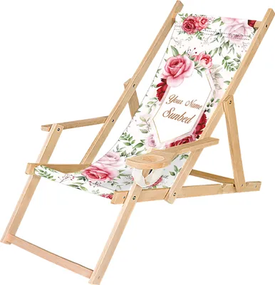 Produktbild von Holz Liegestuhl Personalisierbarer Klappbar Klappliegestuhl mit Armlehne und Getränkehalter Strandstuhl Motiv Rote Rosen [119]