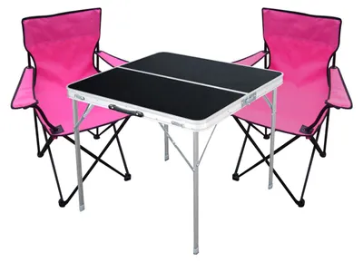 Produktbild von 3-teiliges Campingmöbel Set pink Tisch schwarz + Campingstühle