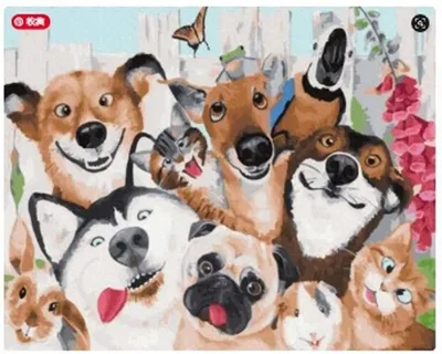 Productafbeelding van Schilderij op nummer: Honden en katten, 50x40 cm, op canvas met lijst