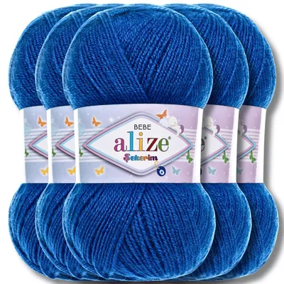 Obrázok produktu pre Alize 5x 100 g Sekerim Bebe vlna, jednofarebná, na pletenie, háčkovanie (Sapphire – 141)