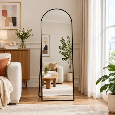 Obrázok produktu pre INONEFT Zrkadlo na celé telo s vysokým rozlíšením, 165 x 60 cm, zakrivené stojace zrkadlo s rámom z hliníkovej zliatiny a kovovou základňou, čierna farba