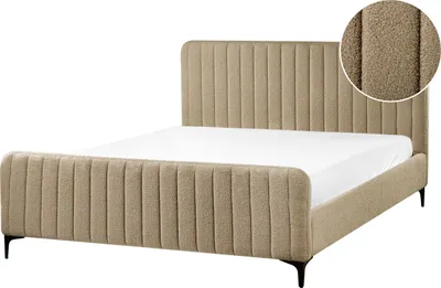 Obrázek produktu pro BELIANI Čalouněná postel taupe buklé s roštem 160 x 200 cm se svislým prosíváním ložnice manželská postel moderní