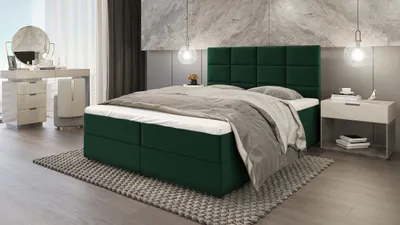 Produktbild von SALES LEADER Boxspringbett DENVER 200x200 cm Polsterbett mit zwei Bettkästen, Komplett-Set mit Matratze und Topper (4cm), Dunkelgrün, Bett Stoff ELEMENT 20