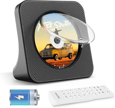 Obrázek produktu pro Přenosný Bluetooth přehrávač CD, 4000 mAh, dobíjecí, FM rádio, dálkové ovládání, USB/AUX, do kanceláře/auta, černý.