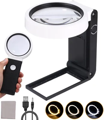 Produktbild von Lupe mit Licht und Ständer, 10-fache Vergrößerungslampe, Schreibtischlampe mit Clip, Leselupe, dimmbar, 3 Farben, Temperaturänderung