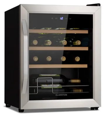 Produktbild von Klarstein Weinkühlschrank, Getränkekühlschrank Schmal, Kühlschrank mit Glastür, Getränkekühlschränke Freistehend, Weinkühlschrank Klein, Weinkühlschränke 1 Zone, UV-Schutz, 5-18 °C, 16 Flaschen