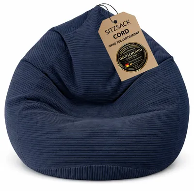Produktbild von BuBiBag Cord Drop Gaming Sitzsack XXL Erwachsene Indoor – Bean Bag Cord Sessel Tropfenform mit Rückenlehne, EPS-Füllung | Navyblau 95x120 cm