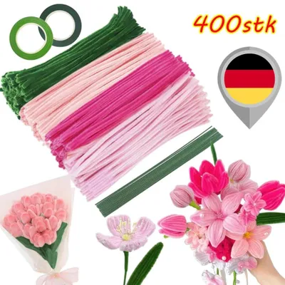 Produktbild von 400 Stück Pfeifenreiniger zum Basteln Set, Pfeifenreiniger Blumen Set, Chenilled