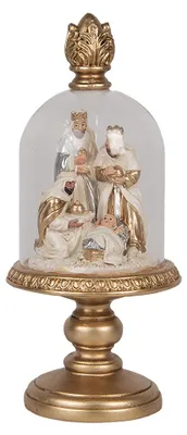 Productafbeelding van Clayre & Eef Glazen stolp voor kerststal, diameter 9 cm, hoogte 22 cm, goudkleurig, kunststof
