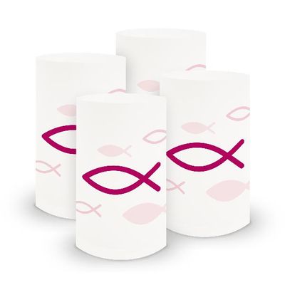 itenga 6x Windlicht klein Fisch pink Kommunion Konfirmation Taufe