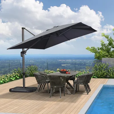 Produktbild von PURPLE LEAF Ampelschirm Rechteckig Sonnenschirm Groß 270 x 350 cm 360-Grad Drehbar mit Fußpedal und Kreuzsockel für Terrasse, Balkon Sonnenschutz,Grau