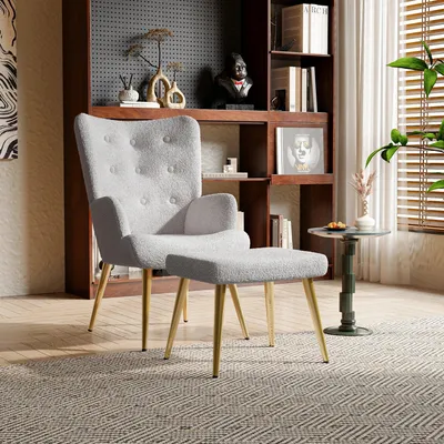 Produktbild von Sessel - Lesesessel - Sitzsessel - Modernes Design - Bezug aus Teddyvelours - Inklusive Fußhocker