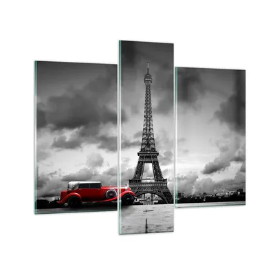 Produktbild von Bilder auf glas - Auto Eiffle Paris Stadt - 95x80cm - Glasbilder - Wandbilder - Kunstdruck - zum Aufhängen bereit - Wanddekoration aus Glas - Glas Bilder - Wandbild auf Glas - 3 Teile - GCB95x80-2828