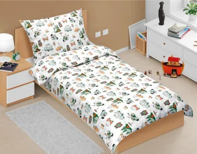 Obrázek produktu pro Bavlněné povlečení dětské junior - Bílá,zelená,hnědá - 140x200, 70x90