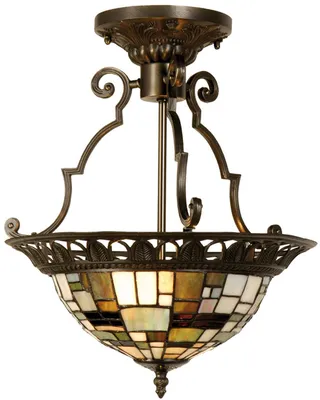 Obrázok produktu pre LumiLamp 5LL-5328 Stropné svietidlo Tiffany Ø 37x41 cm Hnedý béžový kovový sklenený trojuholník