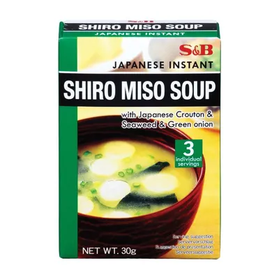 Image de S&B Instant SHIRO Miso Soupe 30g | Soupe miso japonaise claire | 3 portions (3 x 10g)