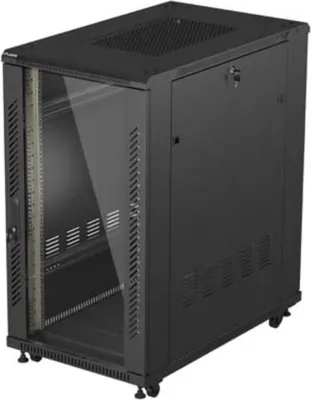 Obrázek produktu pro Lanberg FF01-6022-12B, Volně stojící rack, 22U, 800 kg, Zámek, Kolejnice racku, Otočná kolečka