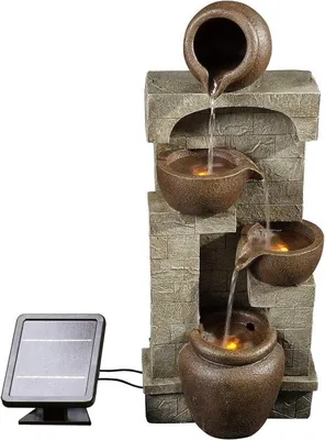 Obrázek produktu pro Zahradní vodopád na solární pohon – design s čtyřúrovňovým bazénkem – vodopád – zahradní dekorace – velký – 31 x 26,2 x 72,4 cm