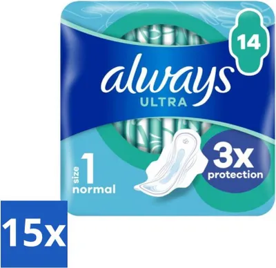 Obrázok produktu pre Always – dámske vložky – Ultra Normal Plus – 14 dámske vložky – výhodné balenie – 15 kusov
