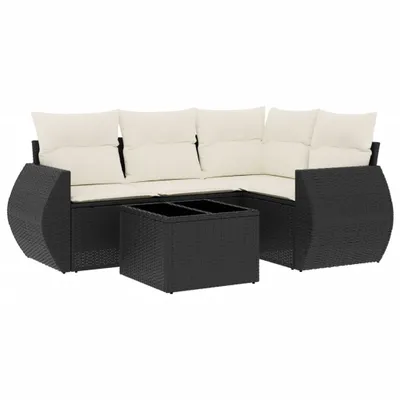 Produktbild von vidaXL 5-tlg. Garten-Sofagarnitur mit Kissen Schwarz Poly Rattan