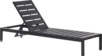 Zdjęcie produktu dla BELIANI Leżak ogrodowy czarny aluminium i sztuczne drewno 198 x 64 cm regulowany zagłówek
