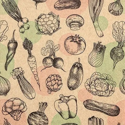 Produktbild von 20 Servietten aus Recycling-Papier Veggies - Gemüsesorten 33x33cm