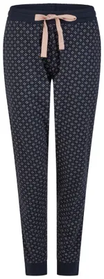 Produktbild von by Louise weiche Damen Schlaf- und Freizeithose aus 100% Baumwolle mit Bindegürtel, Farbe:navy print, Grösse:XL