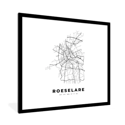 Produktbild von MuchoWow® Gerahmtes Poster Karte - Stadtplan - Roeselare - Belgien - Schwarz und weiß 40x40 cm - Poster mit Schwarzem Bilderrahmen Wandposter Rahmen Foto Bilder - Mit Rahmen - Wanddekoration Schlafzimmer