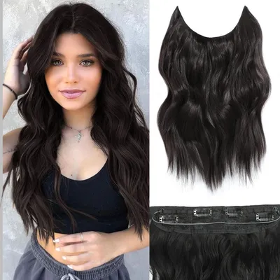 Immagine prodotto di Estensione per capelli ondulata, lunghezza 40,6 cm, con 4 clip, colore nero-marrone