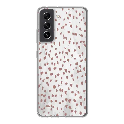 Produktbild von MuchoWow® Handyhülle Schutzhülle Hülle für Samsung Galaxy S21 FE Polka dots - Braun - Weiß Silikon Softcase Handy Hülle - Mobiltelefonhülle