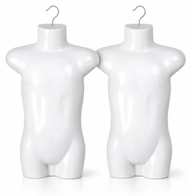 Produktbild von 2 Stück Kindertorso Weiß 60,5 cm – Halbschale Kinder Oberkörper Halbplastik Kunststoff – Kids Mannequin Teenager Schaufensterpuppe mit Haken Dekotorso