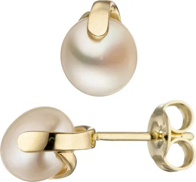 Produktbild von JOBO Ohrstecker 585 Gold Gelbgold 2 Süßwasser Perlen Ohrringe Perlenohrstecker