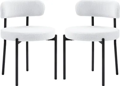 Image de lot de 2 chaises de salle à manger, rembourrage en polaire, chaises avec assise rembourrée, pieds en métal, blanc crème