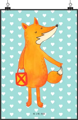 Produktbild von Mr. & Mrs. Panda Bild Fuchs Laterne DIN A1 - Türkis Pastell - Geschenk, Sankt Martin, Plakat, Wandbild, Selbstbewusst, kunstdruck poster, drucke, wanddeko