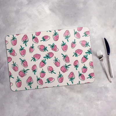 Produktbild von Tischset 6x45x30 cm Platzset Tischmatte Platzmatte Untersetzer - Rosa Erdbeeren doodle