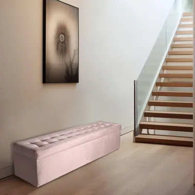 Obrázok produktu pre MG Design, taburetka s úložným priestorom, ružová, 45x160 cm - úložný priestor 190 litrov, nosnosť do 300 kg, pripravená na okamžité použitie, ľahko sa udržiava, vhodná do obývačky a predsiene