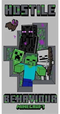 Imagen del producto de Toalla de baño "Hostile Behaviour" de Minecraft, 70 x 140 cm (adecuada para ducha, baño o playa)