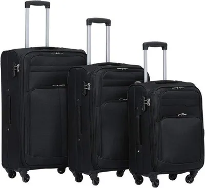 Produktbild von Famanu Stoffkoffer Trolley mit Außentaschen und Zahlenschloss - Schwarz
