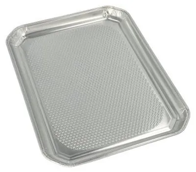 Produktbild von 300x Servierplatten, Alu eckig 35 cm x 26 cm Einweg Partyplatte silber