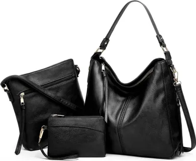 Immagine prodotto di Pahajim Set di borse e portamonete da donna in pelle nera Set di 3 borse e portamonete da donna in pelle nera