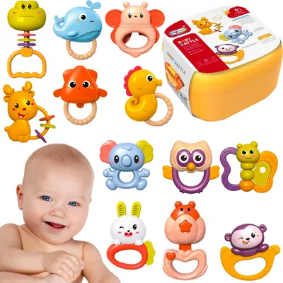 Produktbild von Malplay Baby Rassel 12 teiliges Set tragbarer Kofferr Beißringe für Kleinkind ab Geburt Geschenk