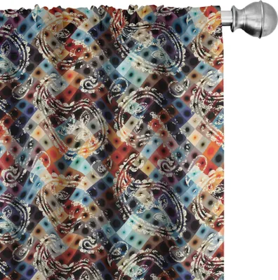 Immagine prodotto di ABAKUHAUS Tende moderne, tendaggi, sfondo geometrico dal design retrò con motivi paisley come stampa grafica, 2 pezzi 75 x 175 cm, multicolore