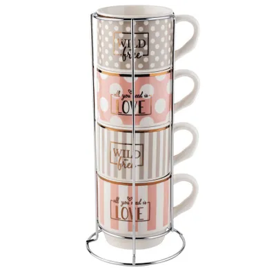Obrázek produktu pro Love Wild sada 4 stříbrných šálků 330 ml ve stojanu