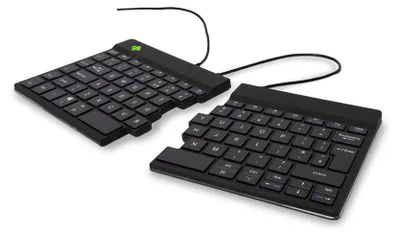Produktbild von R-Go Tools Ergonomische Tastatur R-Go Split Break v2 mit Pausensoftware, geteilte Tastatur, QWERTY (UK), Kabelgebunden, Schwarz, Mini, Kabelgebunden, USB, Scherenschalter, QWERTY, Schwarz