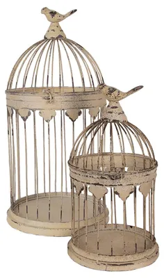 Productafbeelding van Clayre & Eef Vogelkooi Decoratieset, 2 stuks, afmetingen: 32x60 cm / 23x40 cm, bruin, metaal