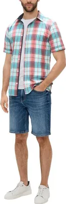 Produktbild von s.Oliver Herren Slim Fit Kurzarmhemd aus Baumwollstretch in Blaugrün, Größe L