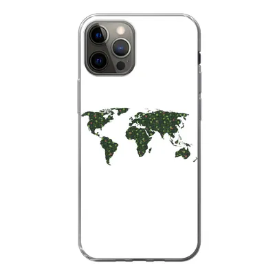 Produktbild von MuchoWow® Handyhülle Schutzhülle Hülle für iPhone 12 Pro Weltkarte - Grün - Blätter Silikon Softcase Handy Hülle - Abdeckung
